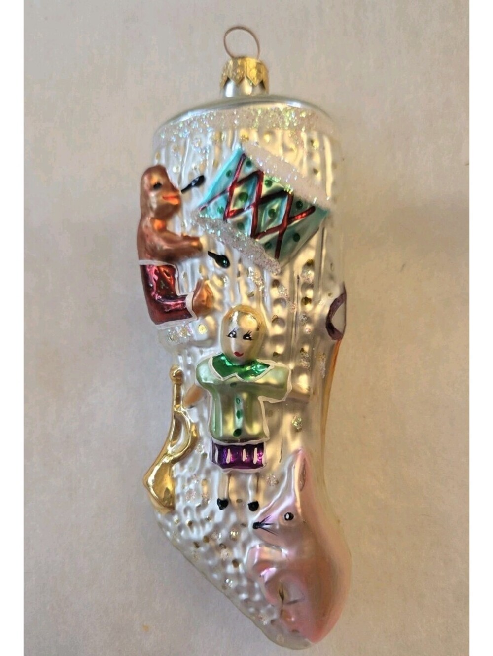 Christopher Radko 1994 Stocking Full Handblown Glass Ornament Handpainted, Mint
